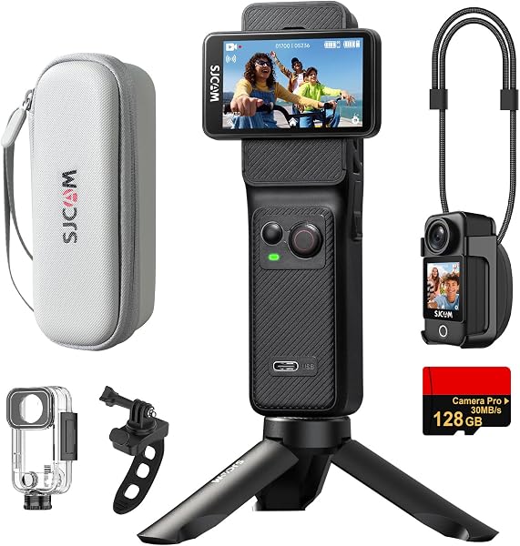 SJCAM C400 vlogカメラ 4K POCKET|7時間連続撮影|手ブレ補正搭載 アクションカメラ 小型|ハンドルコントローラー 三脚 磁気ストラップ付属|デュアルタッチスクリーン ウェアラブルボディカム|8倍ズーム POVカメラ|スキー/バイク/自転車/ヘルメット撮影対応 XYDL - 1