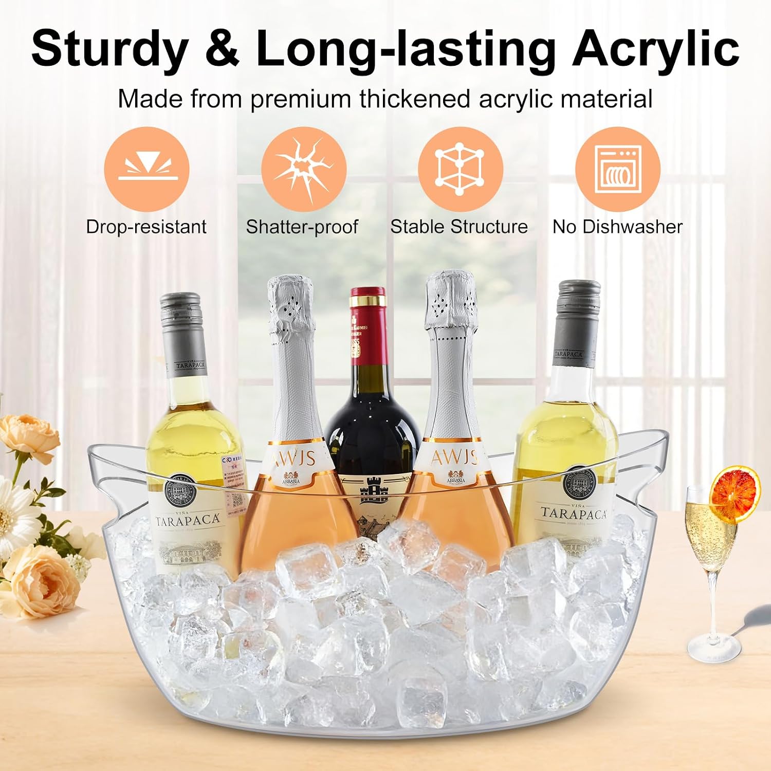 2-Pack Ice Buckets for Parties, 7.5L Clear Acrylic Beverage Tub | Ice Bucket with 2 Scoops,Large Champagne Bucket and Drink Bucket for Wine,Beer,Cocktails and Mimosa Bar Supplies