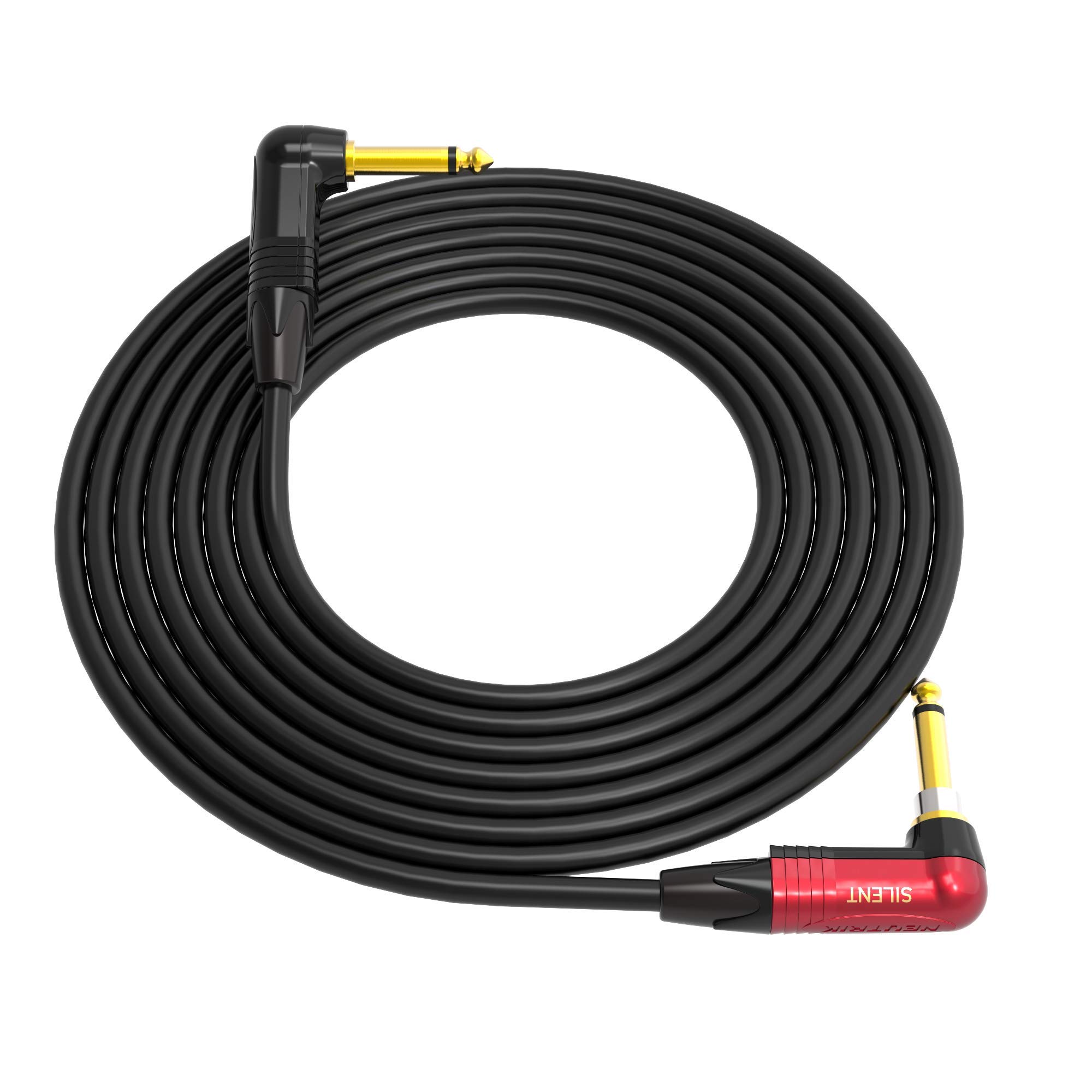 Mogami 2524 Guitar Bass Instrument Cable | 1/4 Inch Right Angle TS to 1/4 Right Angle silentPLUG TS 