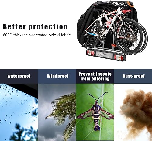 Miniatura 6 de Cubierta de bicicleta para transporte, almacenamiento al aire libre de 2 bicicletas, 600D Oxford resistente al desgarro de alta presión impermeable