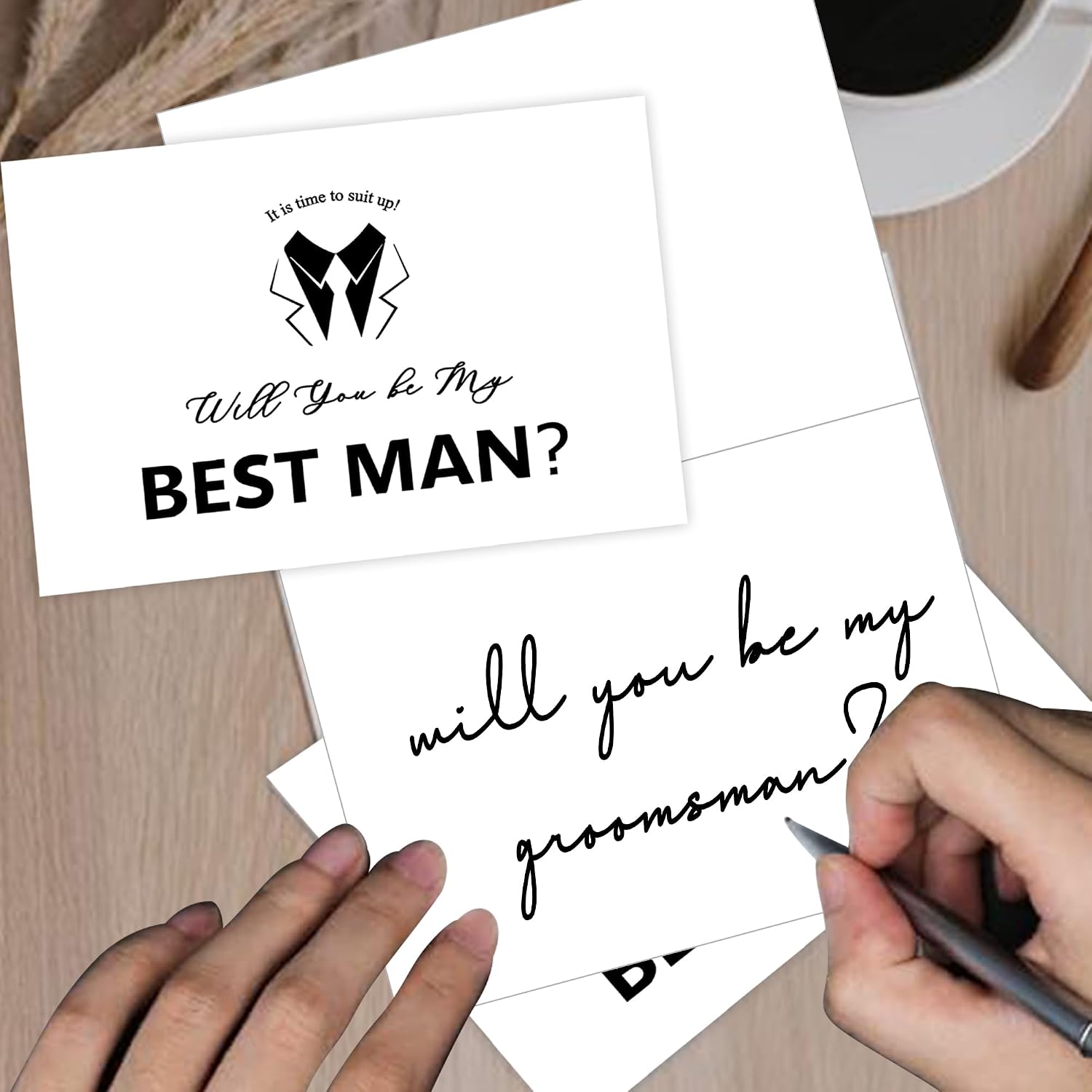 PartyGifts&beyond 8 Pcs Groomsman Proposal Cards with Envelopes, 6 Will You Be My Groomsman Cards and 2 Will You Be My Best Man Cards for Man of Honor Gift (White-B)