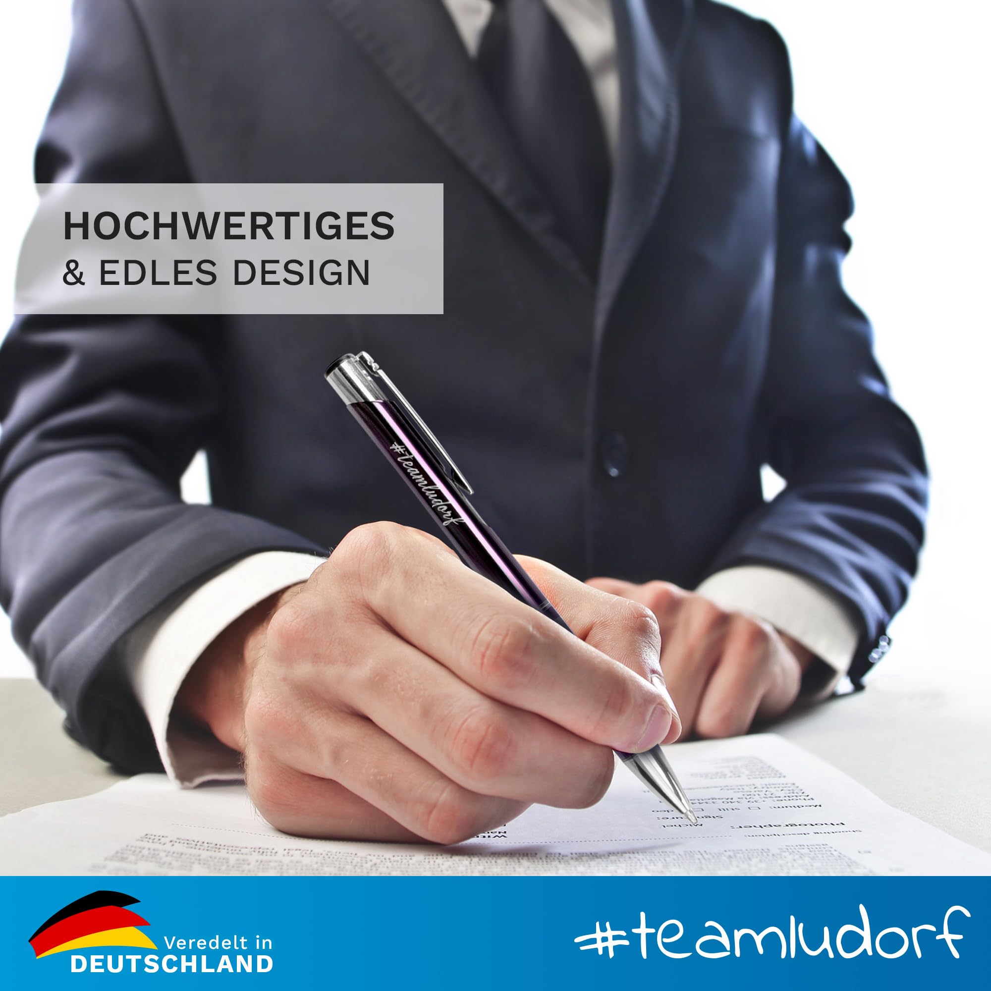 50x Kugelschreiber mit Gravur - Blau eloxiert (Gamma) - Hochwertige Metallkugelschreiber Personalisierter Kulli mehrfarbig Stifte mit Gravur Kullis
