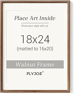 18 x 24 Poster Frame, USA-Sourced Natural Walnut Wood Picture Frame with Tempered Glass, Handcrafted Rounded Corner 18x24 Wooden Frame Matted to 16x20 Photos, Horizontal or Vertical Wall Mounting
