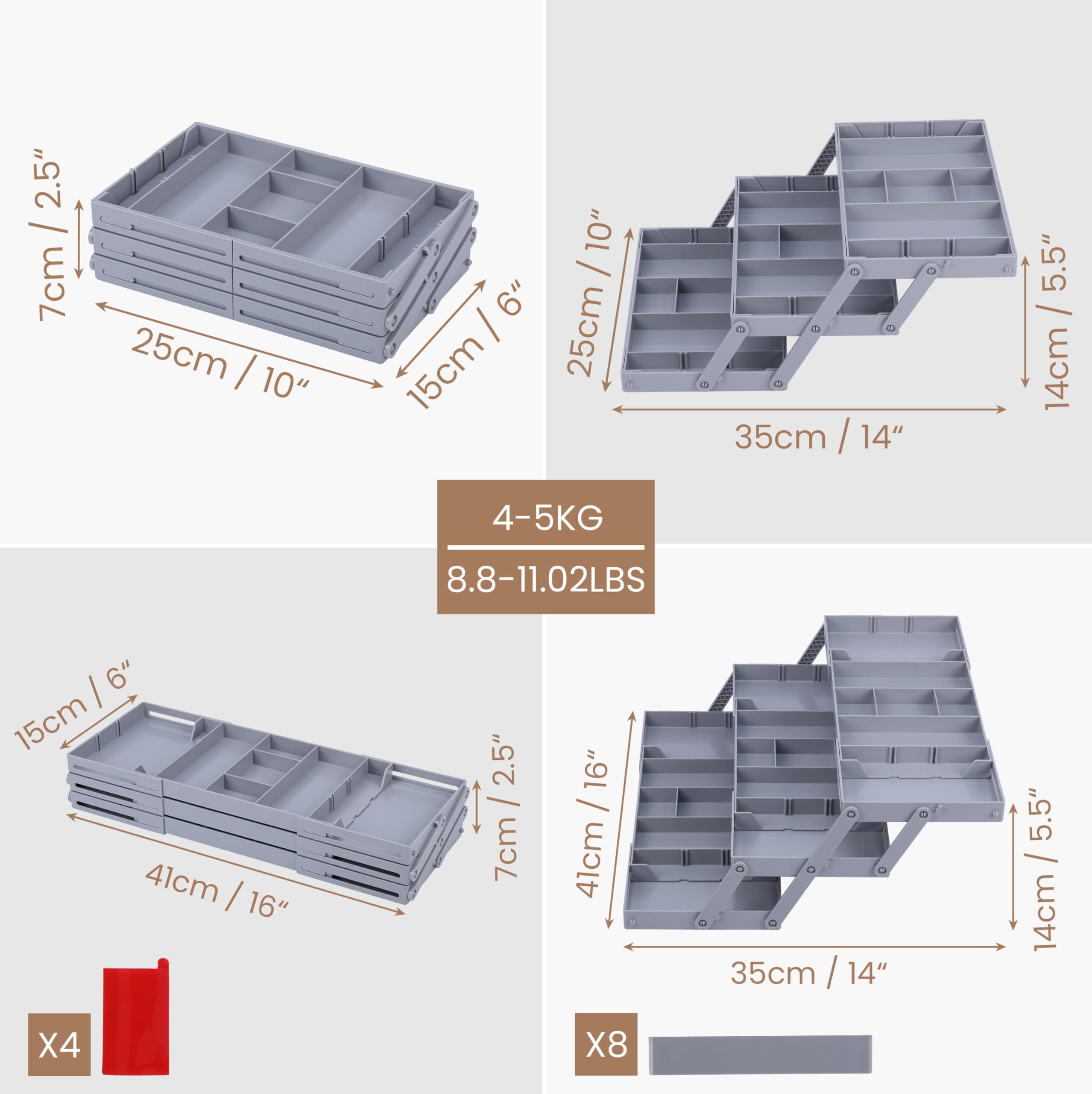 Belle Vous Organizer per Cassetti - Divisorio Plastica con 3 Ripiani - Organizzatore Ripiegabile per Trucchi e Gadget - Porta Oggetti a Scomparti da Casa e Ufficio