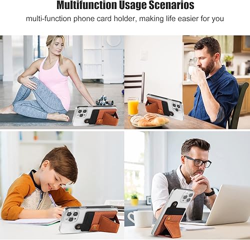 Miniatura 6 de Soporte para tarjetas de teléfono, bolsillo adhesivo 3M para la parte posterior del teléfono, funda de piel sintética, soporte magnético para
