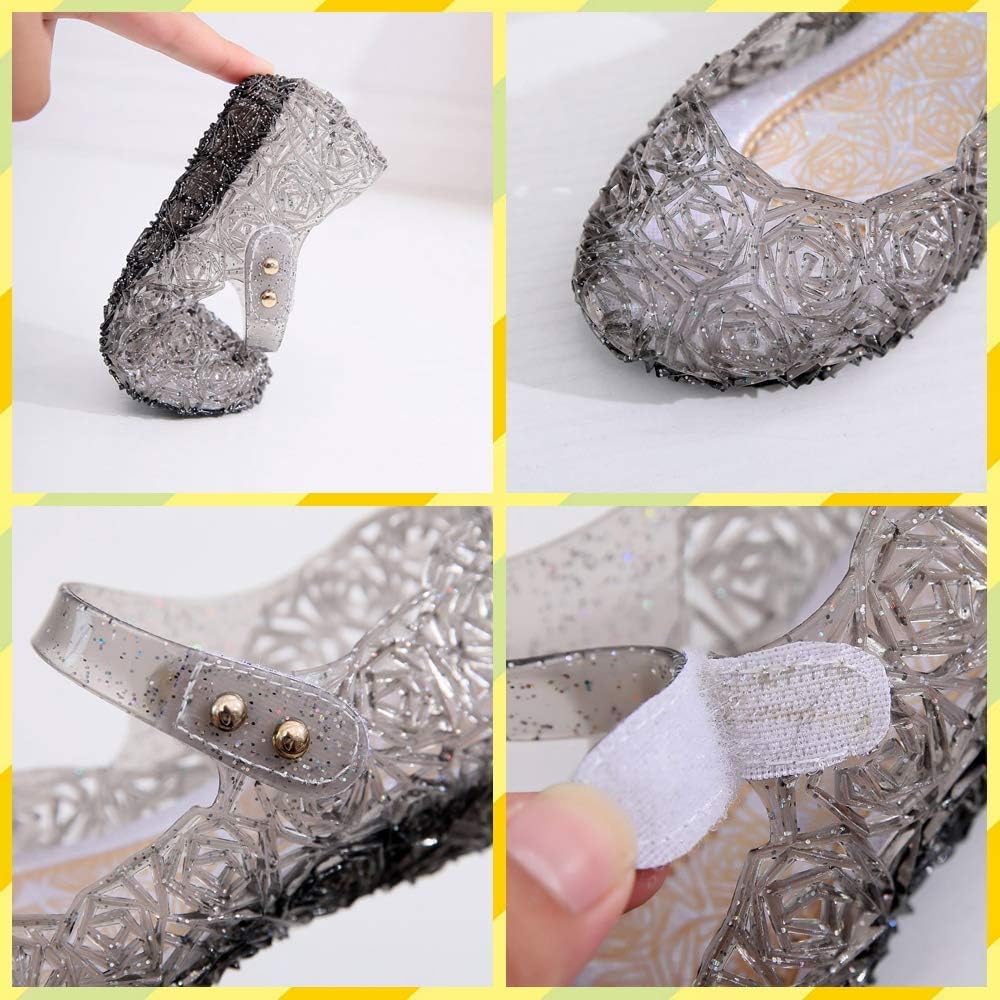 HJD Princess Costumes Jelly Flats Shoes, Toddler or Kids, Cosplay Birthday Party Dress Up Sandals for Little Girls