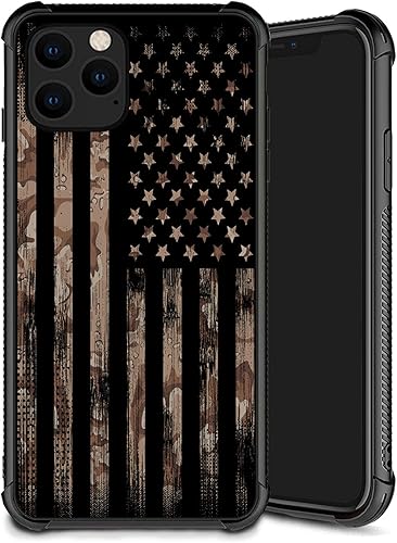 Yuning419 Funda compatible con iPhone 11, diseño de plexiglás 11 para niños y hombres, diseño de bandera estadounidense de grano de madera, a prueba