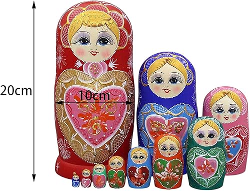 Miniatura 9 de Esquirla 10 figuras de muñeca de madera rusa anidada hecha a mano Matryoshka decoración coleccionable