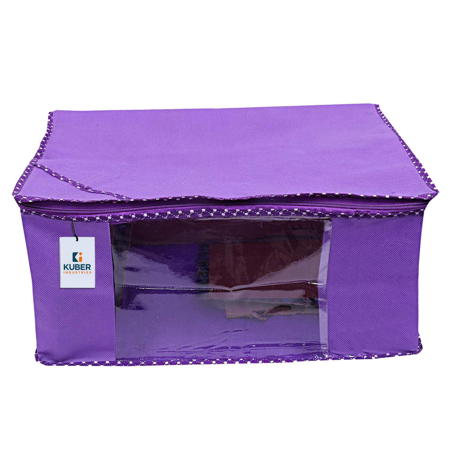 Kuber Industries Faltbare feste Sari-Abdeckungen mit Reißverschluss, Kleiderschrank-Organizer für Kleidung, transparentes Fenster, für 8 bis 10 Sari, geeignet für Lehenga, Anzug, Kleid, 9 Stück (lila)