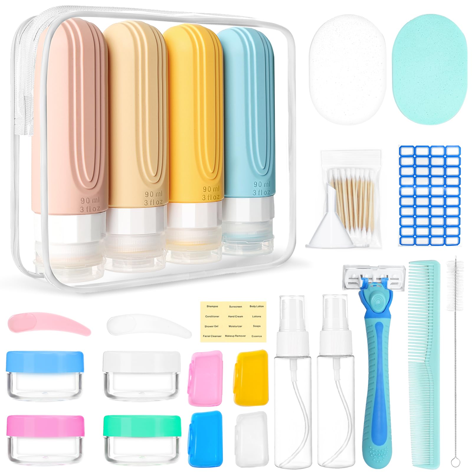 CHEODIN 26 Pack Travel Size Toiletries, Tsa Approved Travel Containers for Toiletries, Leak Proof Silicone bottles and Shampoo Conditioner, Essential Toiletry Accessories.