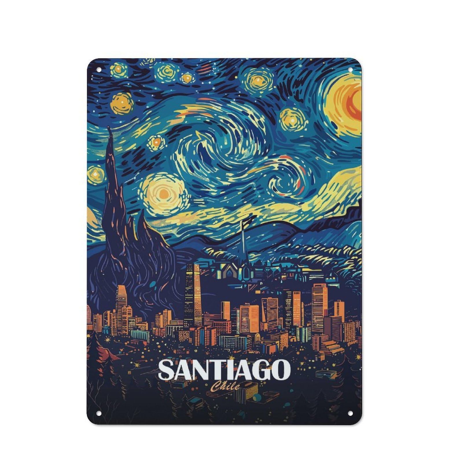 Junmoney Style-17 Cosy Santiago Chile Starry Night Art Metal Plaque 40X30cm, Kitchen Wall Decor For Kitchen, Cafe, Pantry Or Dining Room