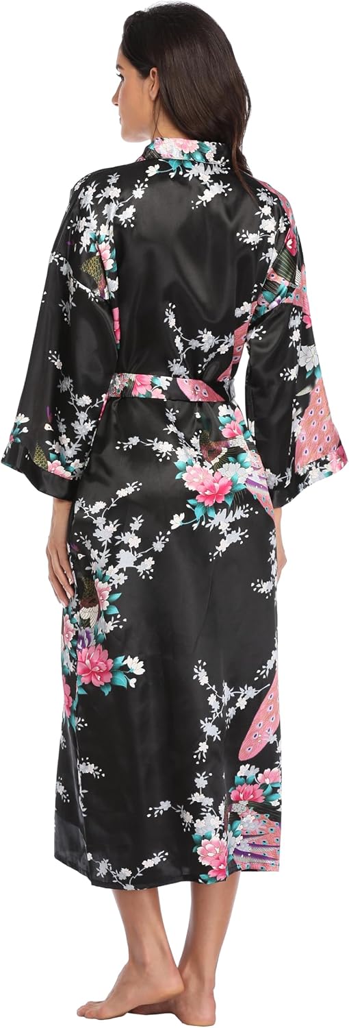 Womens Satin Kimono Robes Long Bridal Dressing Gown Lightweight Wedding Party Robes Sleepwear Summer Loungewear