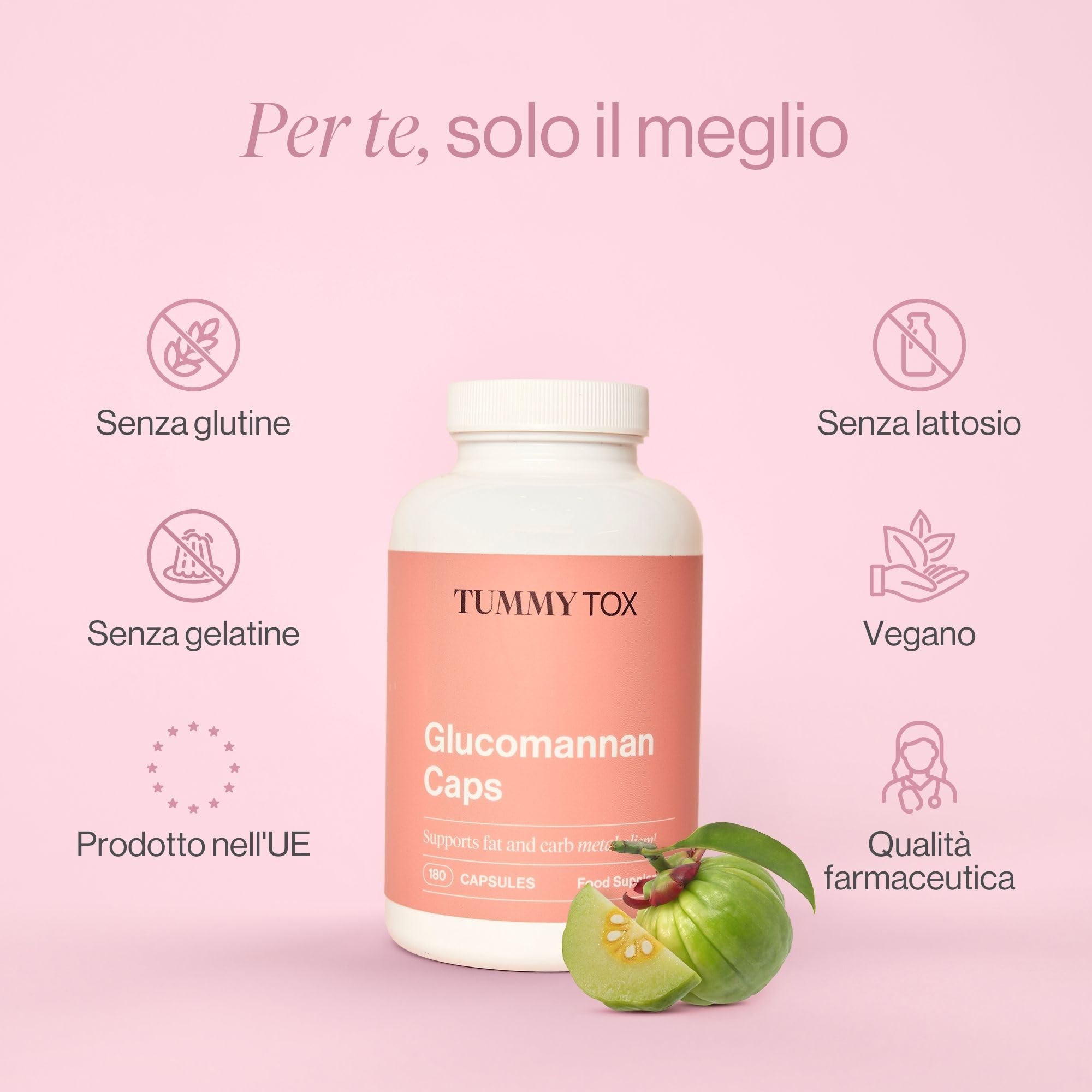 Glucomannano Konjac 3000 mg, Capsule ad Alto Dosaggio con Cromo, Garcinia Cambogia ed estratto dell'albero di Carrubo, Vegano, 180 Capsule, Tummy Tox