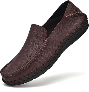 Men's Premium Loafers in Genuine Leather - Flat Breathable Casual Walking Shoes & Non-Slip Driving Shoes for All Seasons