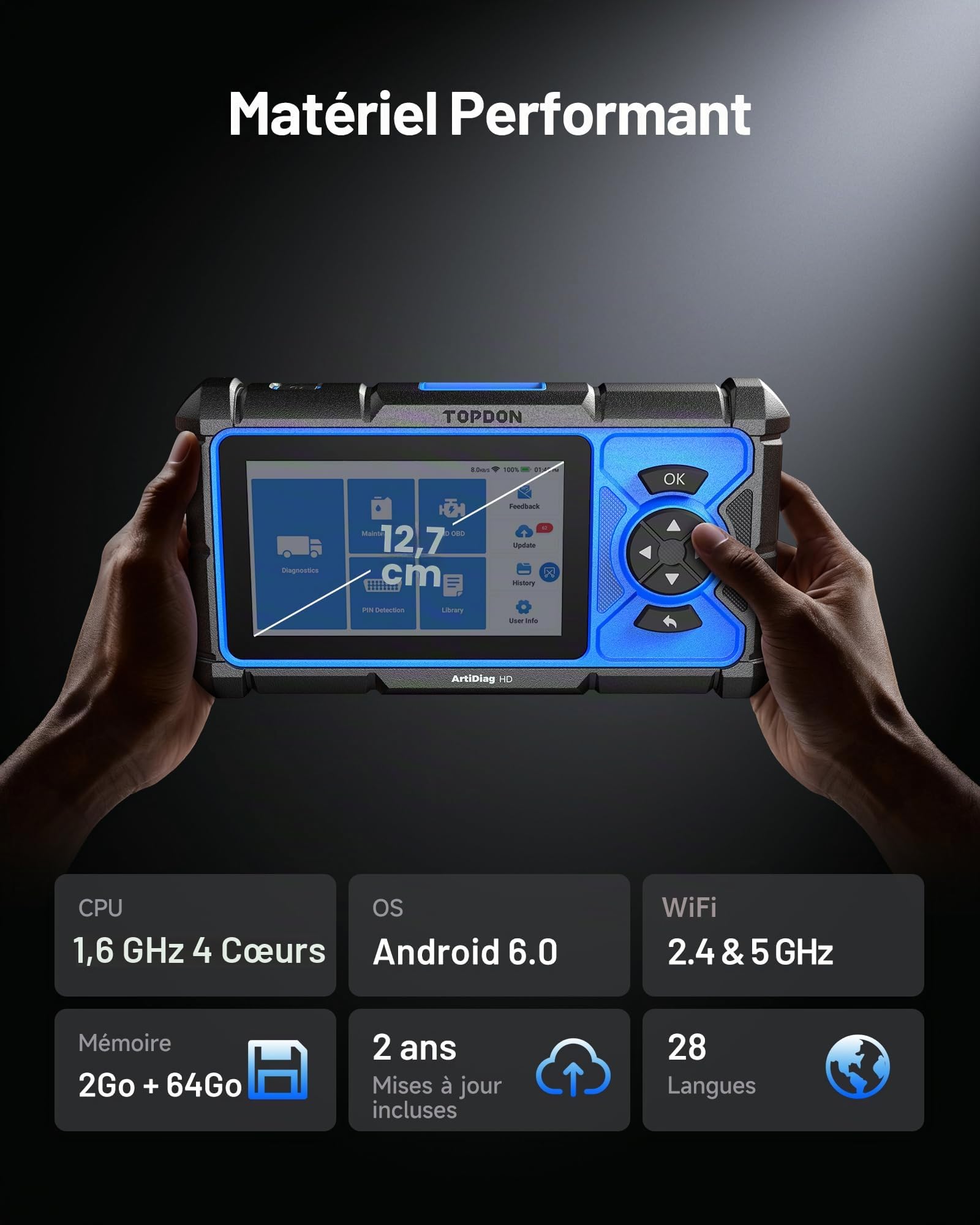 TOPDON ArtiDiag HD Valise Diagnostic Camion pour Poids Lourds