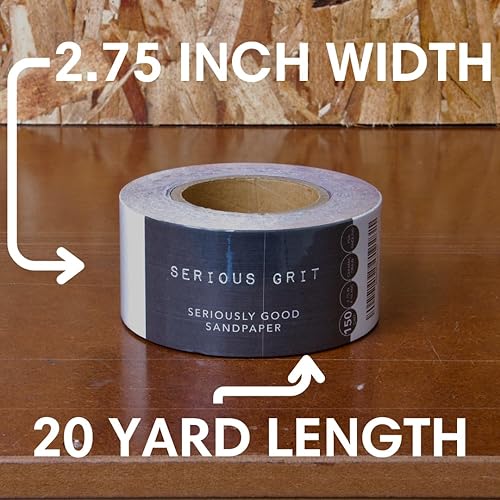 Miniatura 5 de Serious Grit - Rollo de papel de lija PSA de grano de cerámica de grano 150 - Rollo de lijado adhesivo de alta resistencia - Papel de lija continuo