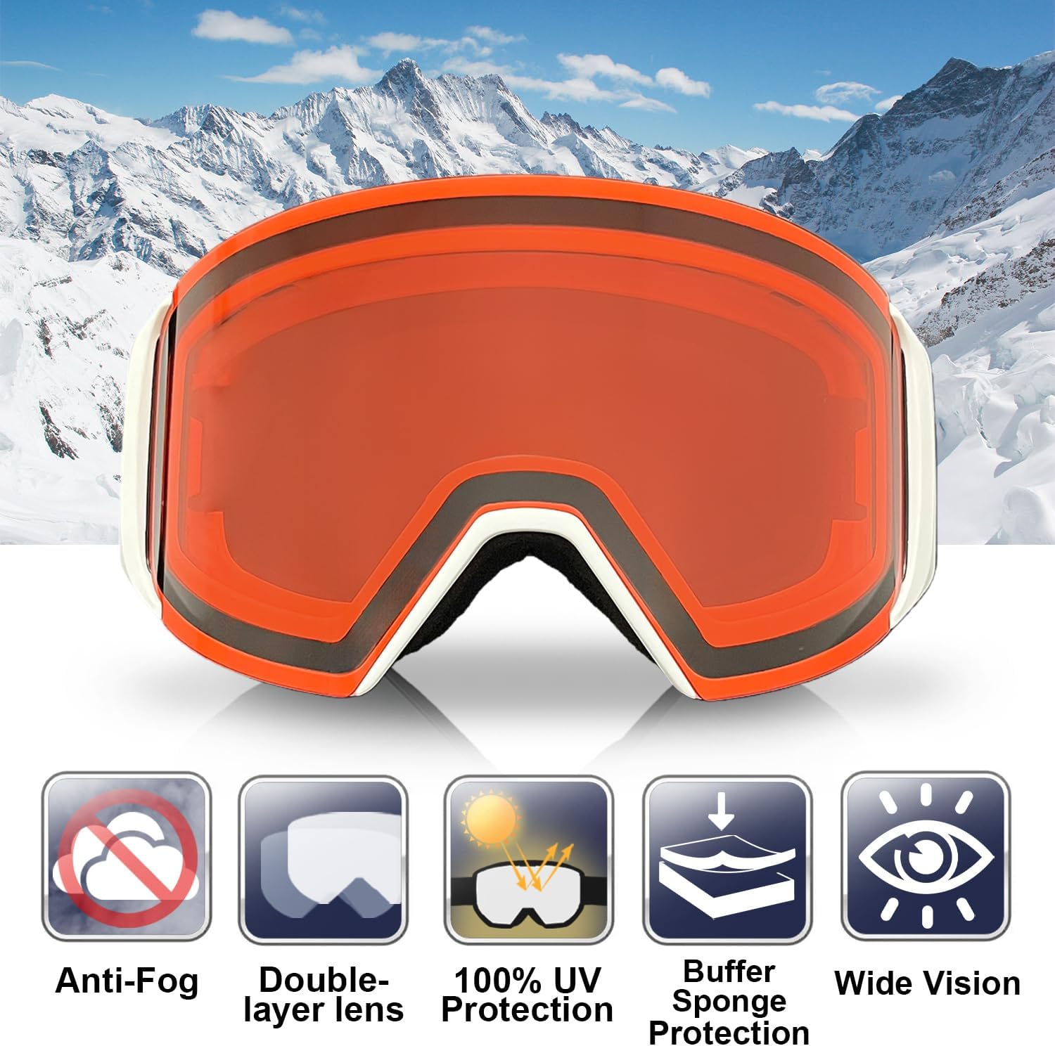 Ski/Snowboard Goggles,Magnetic Interchangeable Lens 100% UV400 Protection Anti Fog OTG Snow Goggles for Men Women