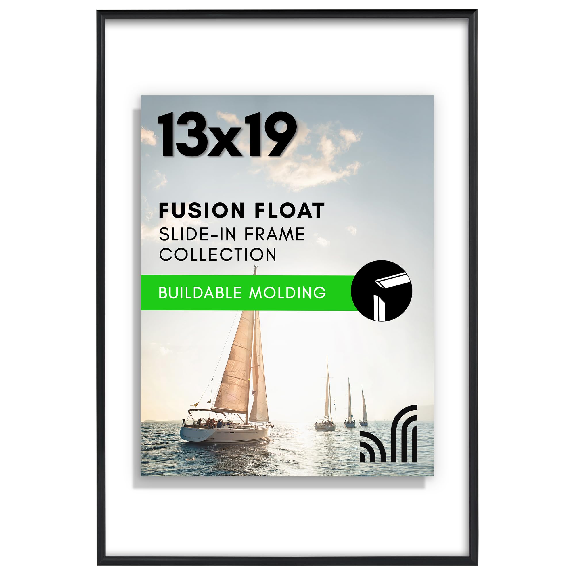 Americanflat Kırılmaya Dayanıklı Camlı 13x19 Yüzer Resim Çerçevesi - 11x17 Fotoğraf veya Daha Küçük - Kaydırmalı Fotoğraf Çerçevesi - Fusion Float Koleksiyonu - Duvar Ekranı için Yüzen Çerçeve - Siyah