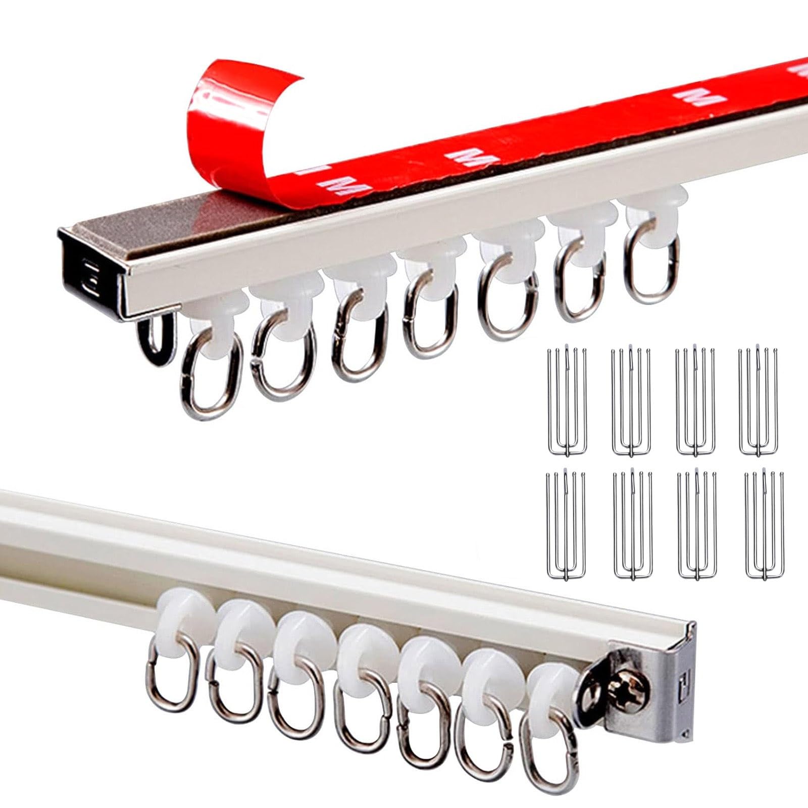 Riel autoadhesivo para rieles deslizantes de 40 a 500 cm, sin taladro, montaje en techo/pared, incluye Hoo Color D, tamaño 2,5 m
