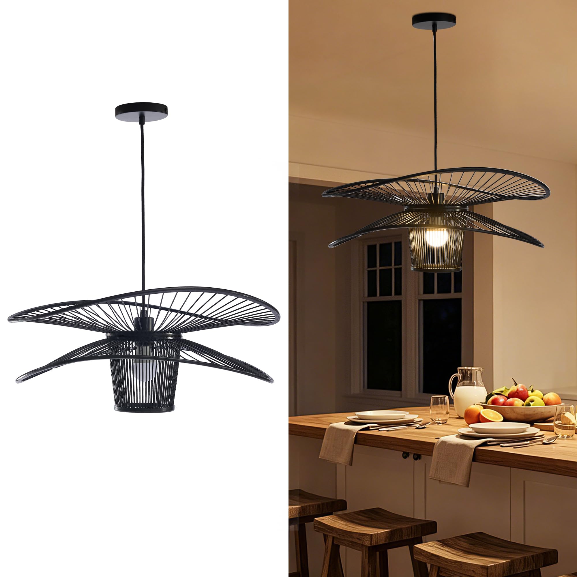 Photo 1 of Booniture Bamboo Pendant Light, Black, Adjustable