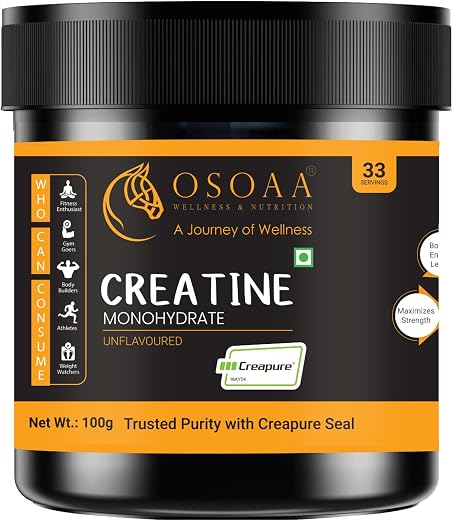 OSOAA 100% Creapure from Germany, Micronized Creatine Monohydrate Powder - 100g | 3g Creatine/Serving | Pre/Post Workout S...