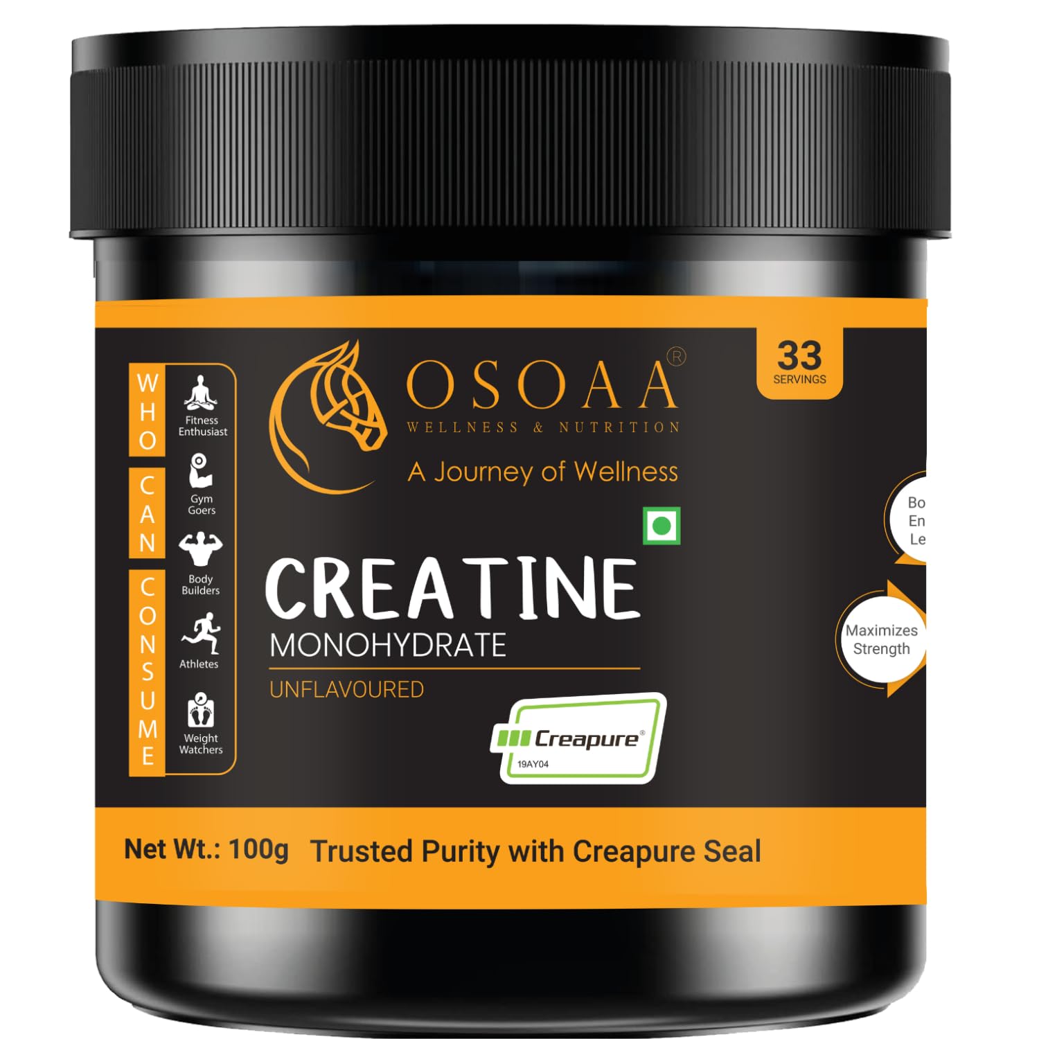 OSOAA 100% Creapure from Germany, Micronized Creatine Monohydrate Powder - 100g | 3g Creatine/Serving | Pre/Post Workout S...