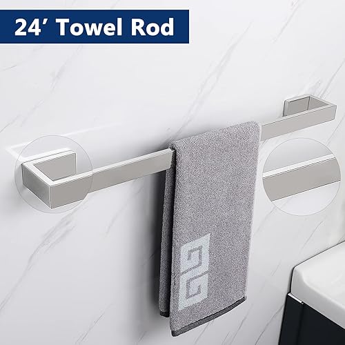 Miniatura 3 de NearMoon Juego de 4 accesorios de baño de acero inoxidable 304 - Toallero de 24 pulgadas + soporte para toallas de mano + soporte para papel