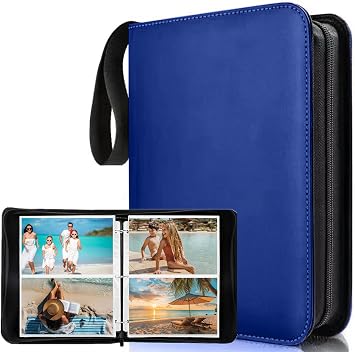 Photo Album 5x7 200 Pockets, Zip Photos Binder Album with 50Pcs Double Sided Pocket Sleeves, PU Leather Pictures Albums Folder, Seed Storage Binder Album Blue