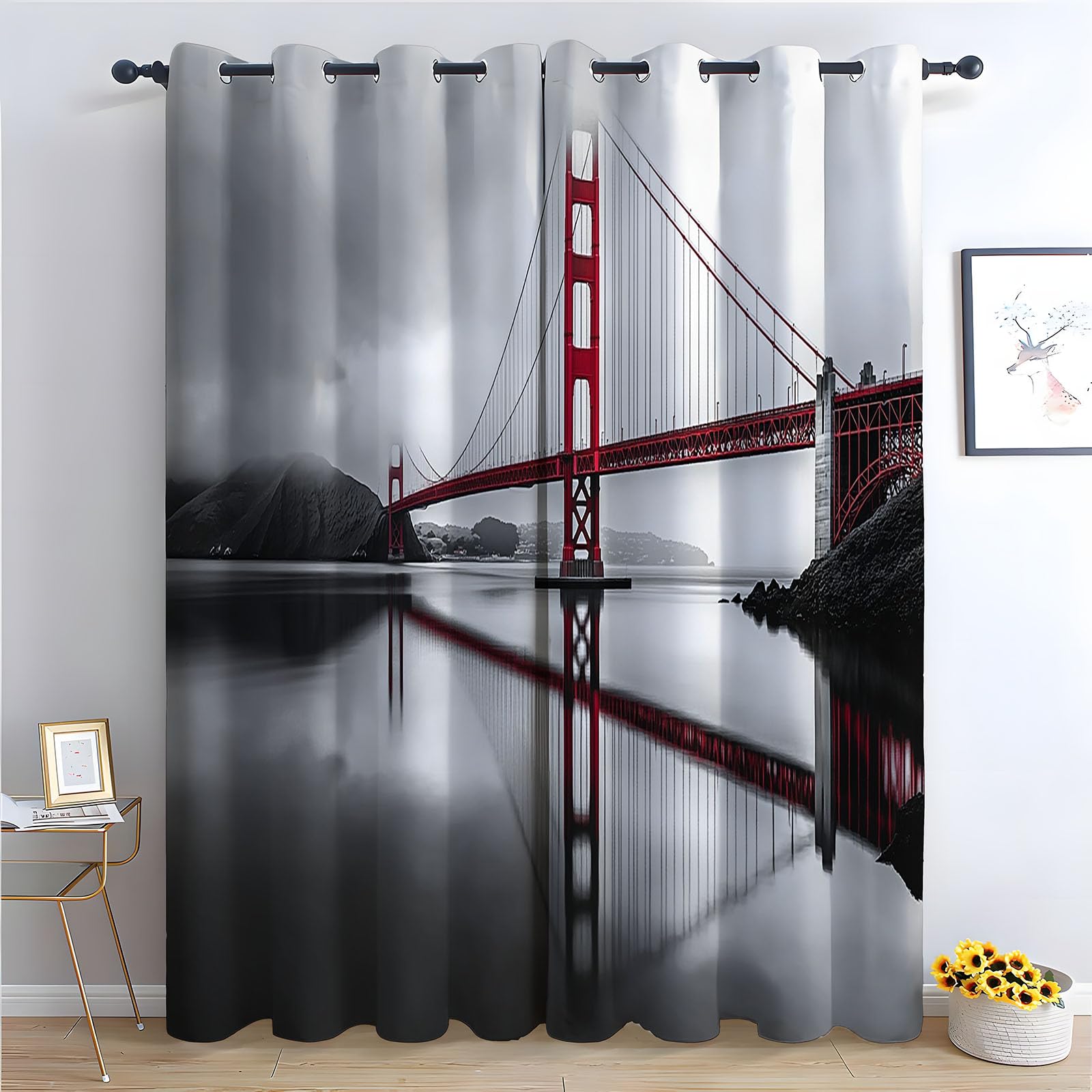 WIKEO Forest Curtains Eyelet Sunset Beach Scenery Thermal Insulated 80% Blackout Curtain Print Pattern Room Darkening Window Drapes for Bedroom Living Room-52 W x 96" L (Pack of 2)