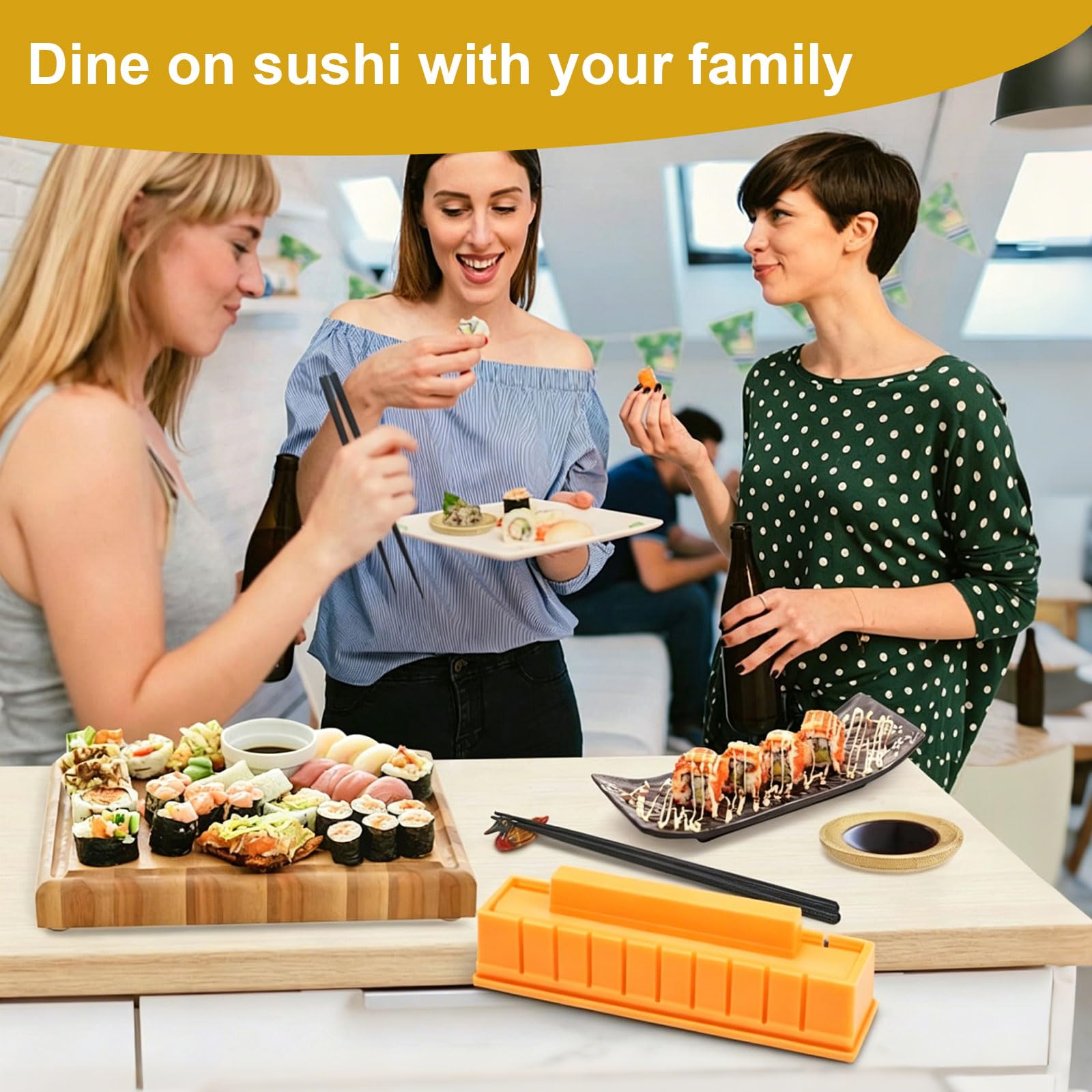 Kit Sushi Fai da Te, Stampo per Sushi con Bacchette e Cucchiaio, Sushi Maker per Sushi Tondo Perfetto, Kit Sushi Completo per Principianti, Accessori Sushi in Plastica Alimentare