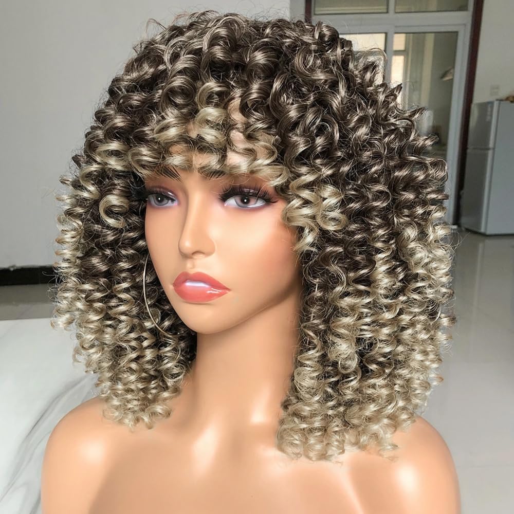 Colorfulpanda Deep Curly Afro Wigs for Women Medinum Length Natural Synthetic Hair Afro Kinky Curly Wig for Costume Wig or Daily Wear (Ash brown blonde) - Image 3