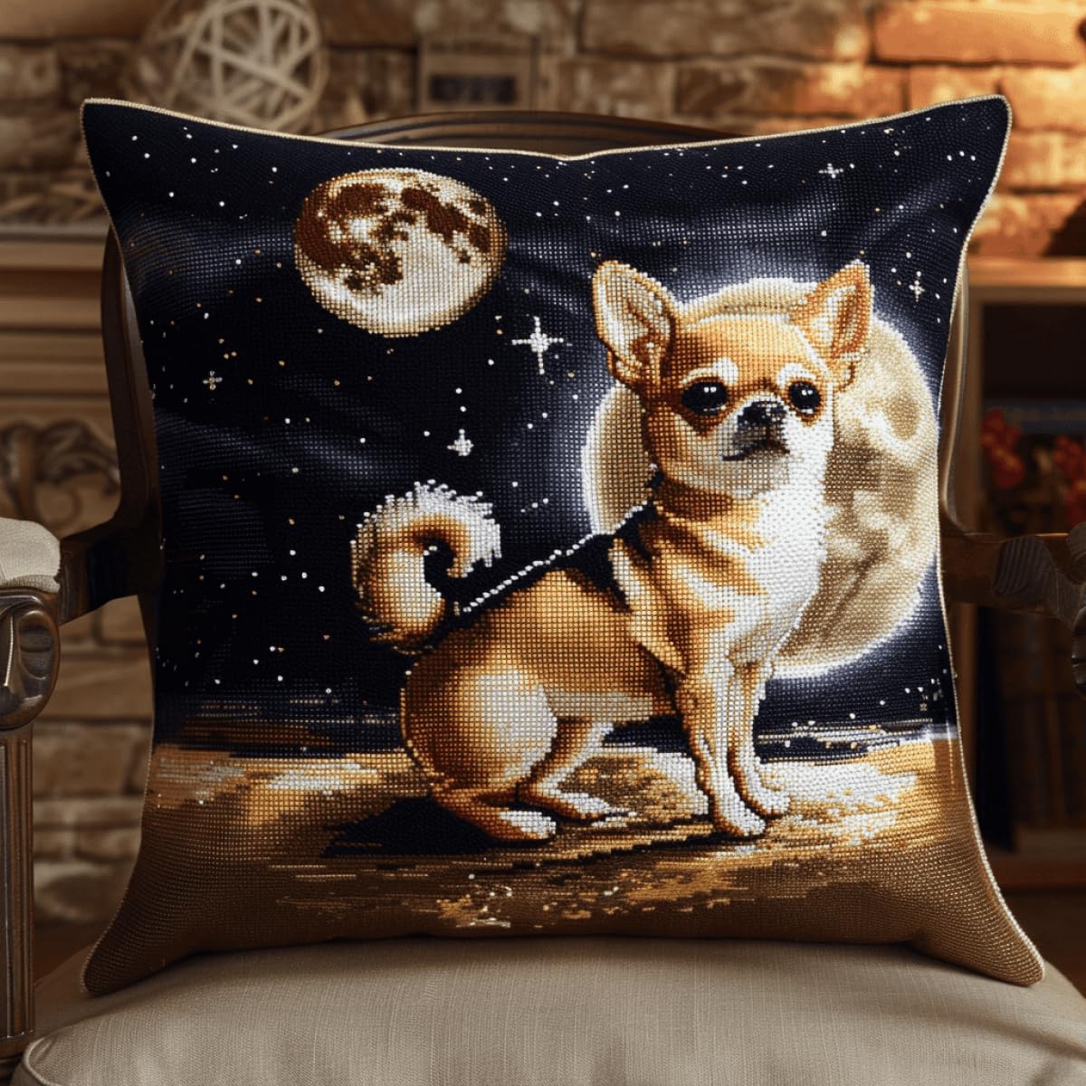 DIY Knüpfkissen-Set „Golden Retriever“ – Inkl. Garn, Haken & Leinwand, 43,2x43,2 Cm