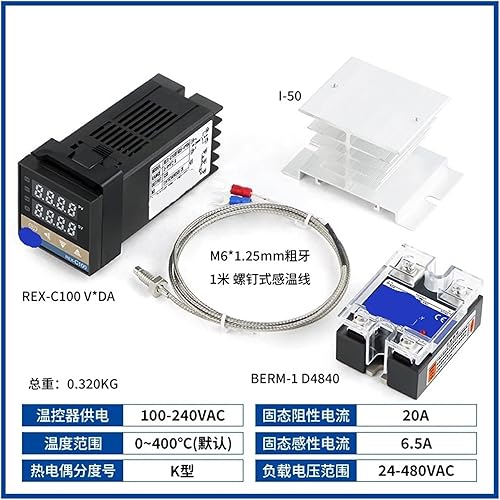 Miniatura 12 de Rex-C100 Digital Pid Temperature Controller 0~400℃ 220v K Type Thermocouple SSR Solid State Relay 25a 40a 60a Heatsink White 25da 4pcs Shor,25da