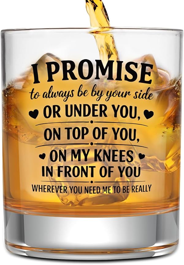 Regalos NewEleven para novio, esposo - Regalos románticos para él, regalo de cumpleaños para esposo - presente de aniversario, regalo de cumpleaños travieso para novio de novia, esposa, ella - vaso de whisky de vidrio