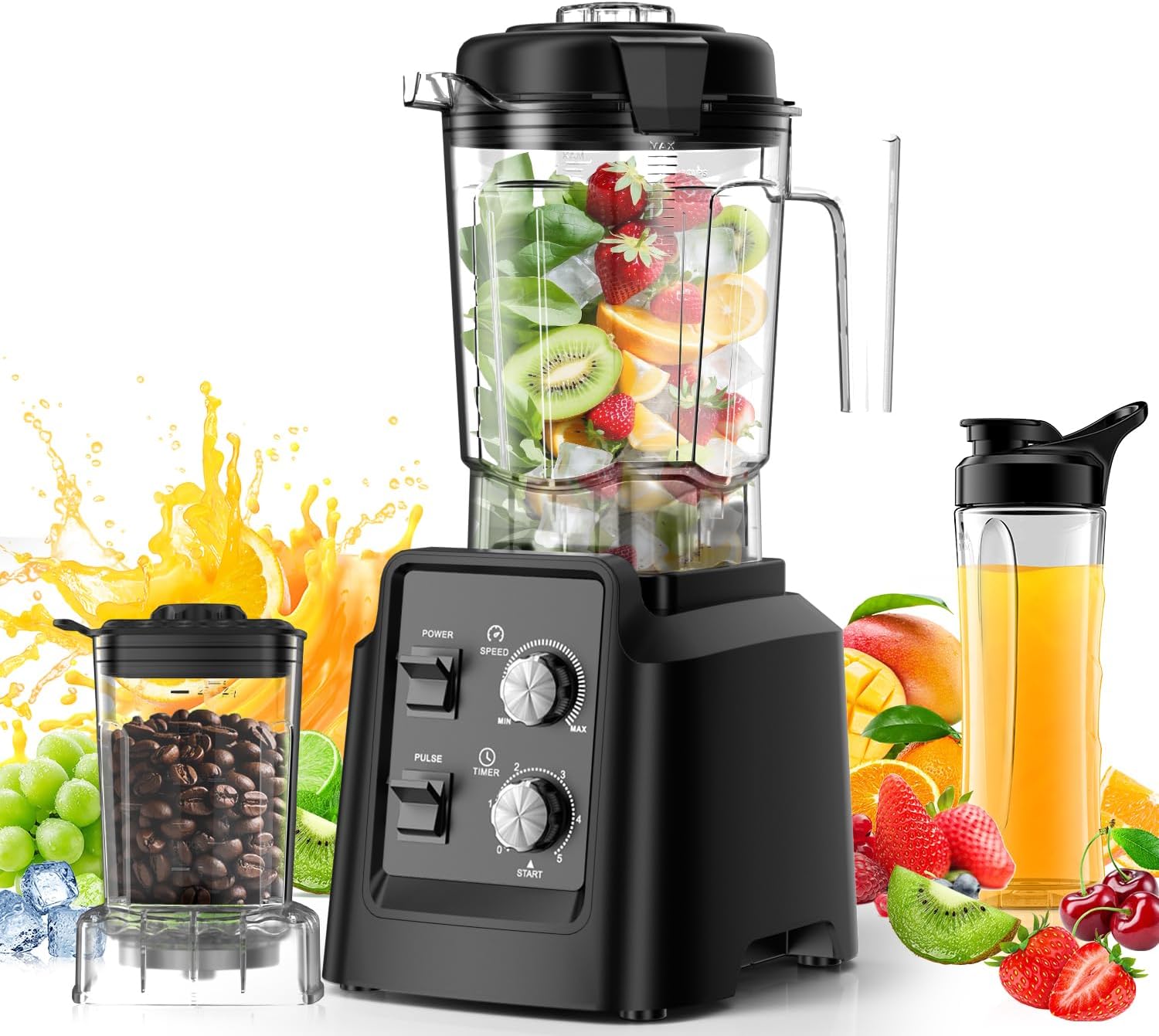 Blender with Self-Cleaning & Dry Grinder – 1400W Professional Blender for Smoothies and Ice Crushing, Dishwasher Safe 68oz Jar, Includes 27oz Mill for Spices & Coffee, Black Blender with Self-Cleaning & Dry Grinder – 1400W Professional Blender for Smoothies and Ice Crushing, Dishwasher Safe 68oz Jar, Includes 27oz Mill for Spices & Coffee, Black