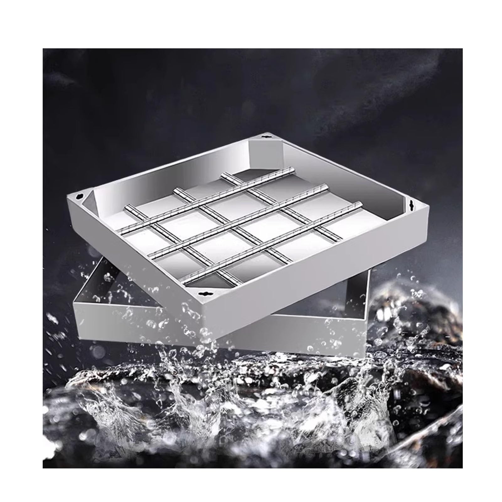 GBRSXYIP Heavy Duty Stainless Steel Recessed Square Sewage Manhole Cover Durable Inspection Frame for Driveways & Yards 100x100cm (39.4"x39.4") Waterproof RustResistant