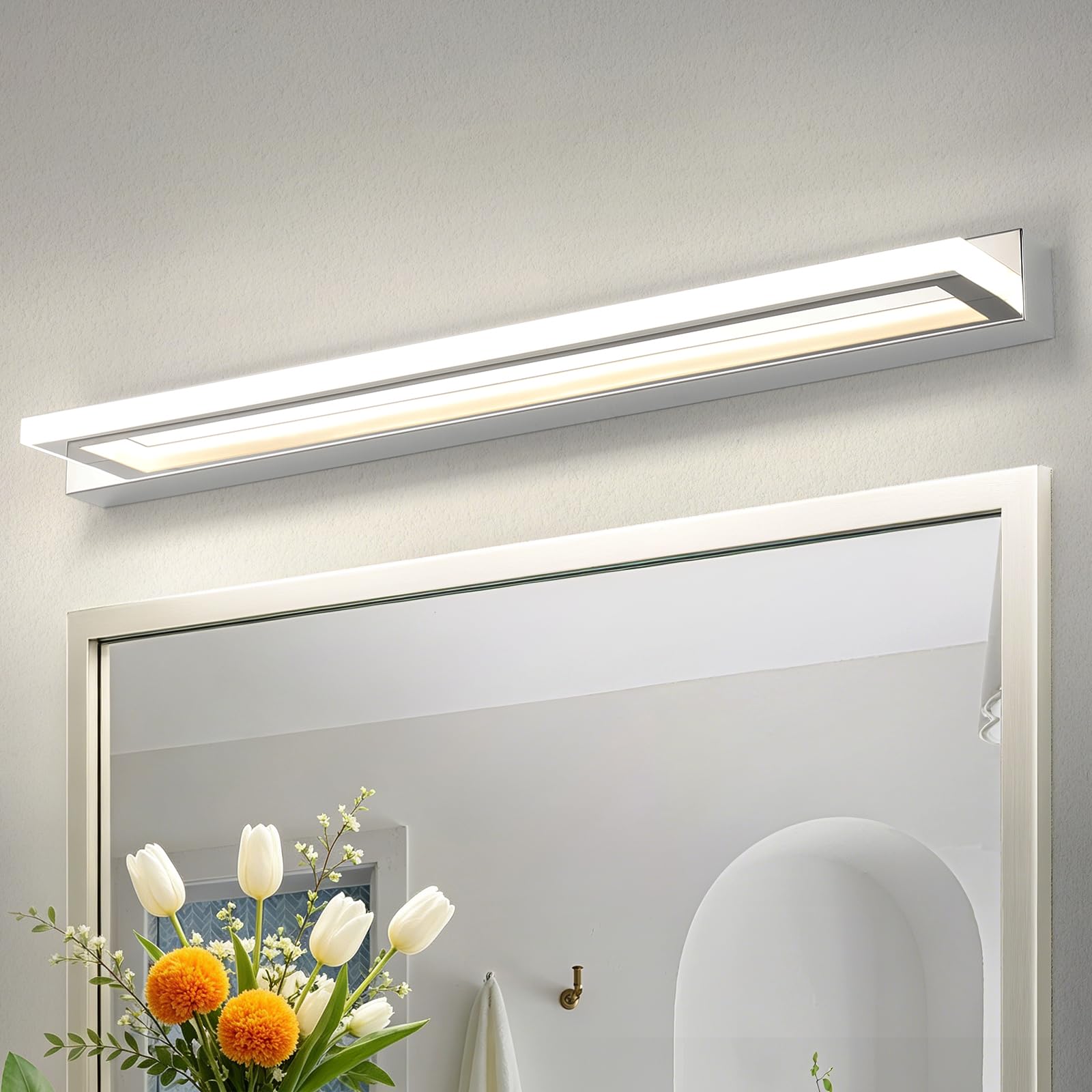 Aplique Espejo Baño 62CM, Lámpara de Baño Blanco Natural 4000K, Luz de Espejo LED 13W, Lámpara LED de Pared Moderno IP44