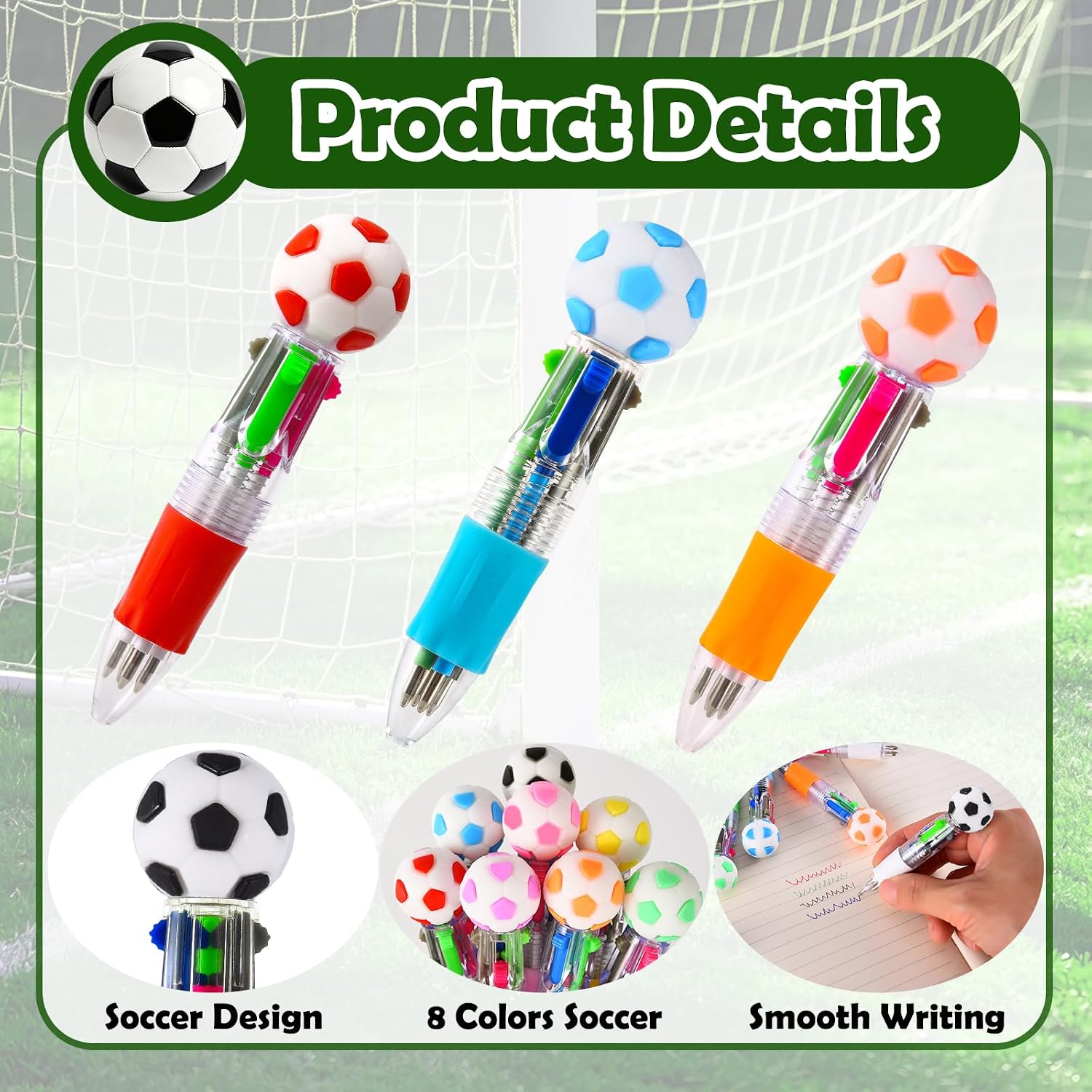 24Pcs Soccer Mini Multicolor Pens in One 4-in-1, Cute Pens Bulk for Party Favors and Birthdays, Ballpoint Pen Back To School Gifts Classroom Student Prizes image 3