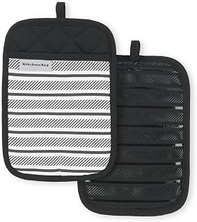 KITCHENAID Albany Pot Holder 2-Pack Set, Matte Black, 7"x10"