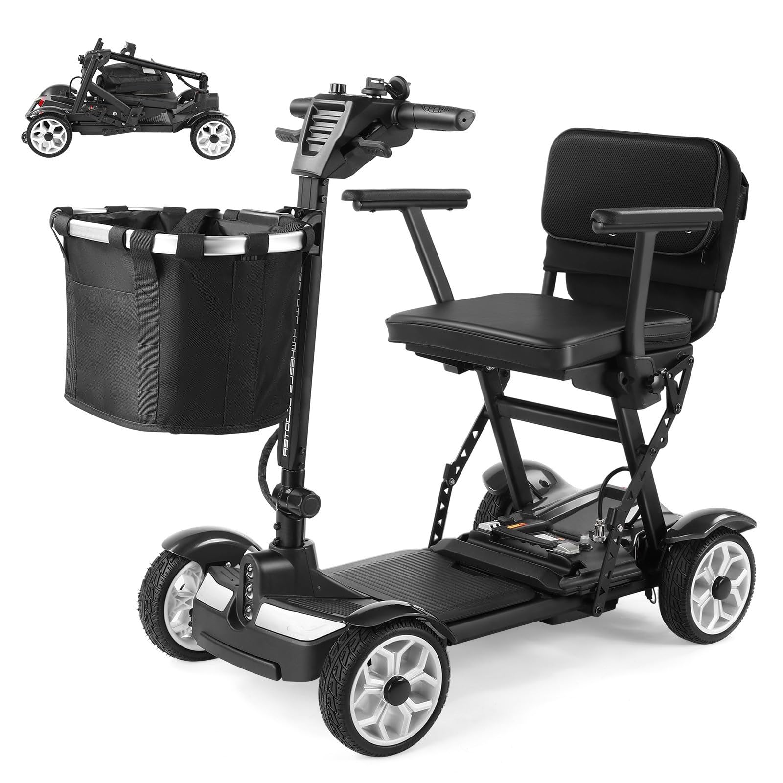 Scooter Elettrico Pieghevole A 4 Ruote,Scooter Elettrico Per Anziani,Scooter Elettrico Da Viaggio Per Bagagliaio,Dotato Di Batteria Rimovibile,Per Anziani Disabili black 20ah