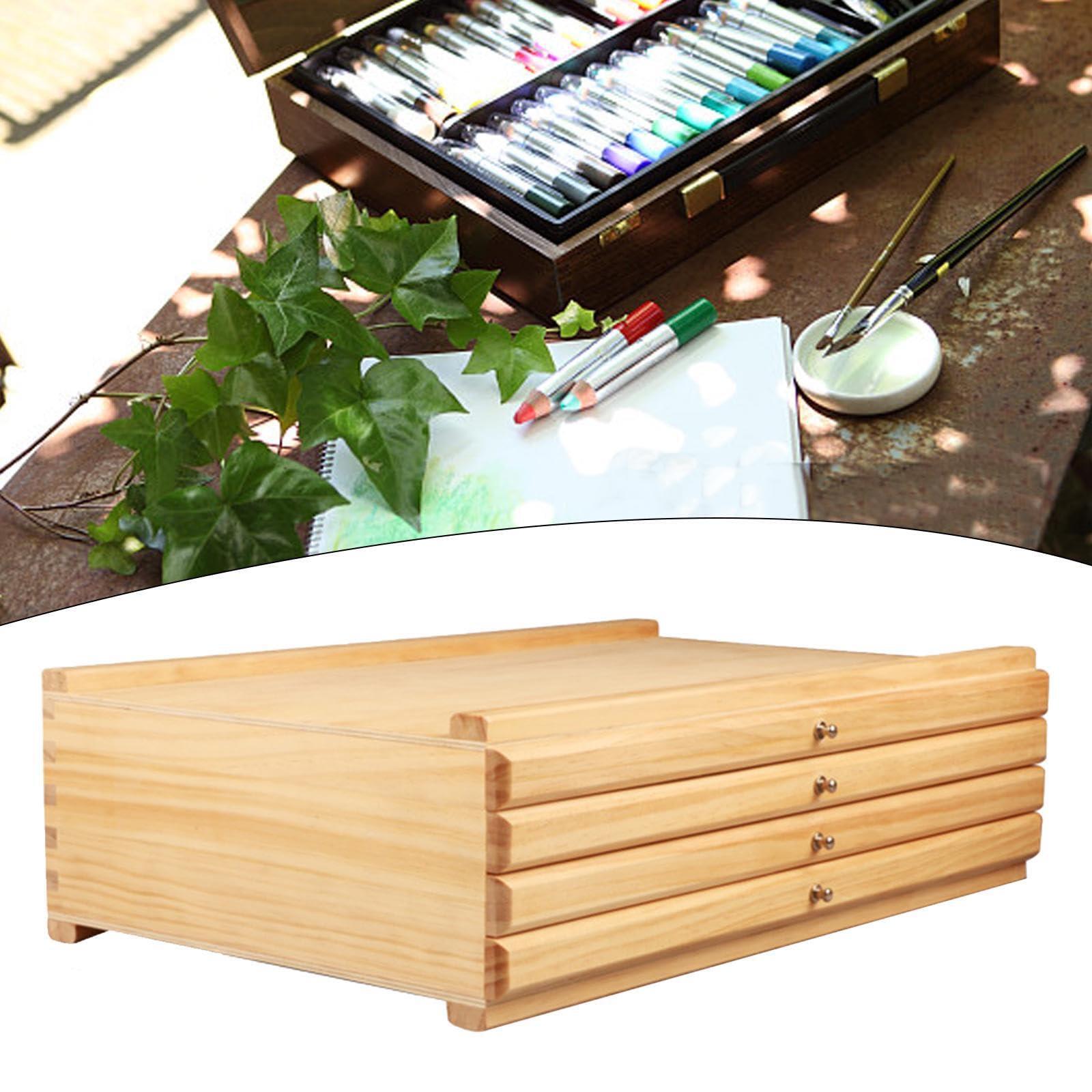 Boîte de rangement pour matériel d'artiste - Construction robuste en bois - Solution légère et portable pour efficacement les fournitures artistiques - Boîte de, Couleur bois, 4 tiroirs