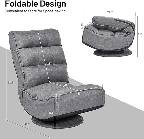 Miniatura 3 de Giantex Silla giratoria de 360 grados, silla plegable ajustable de 6 posiciones, soporte de resorte de 300 libras, respaldo acolchado cómodo, sofá
