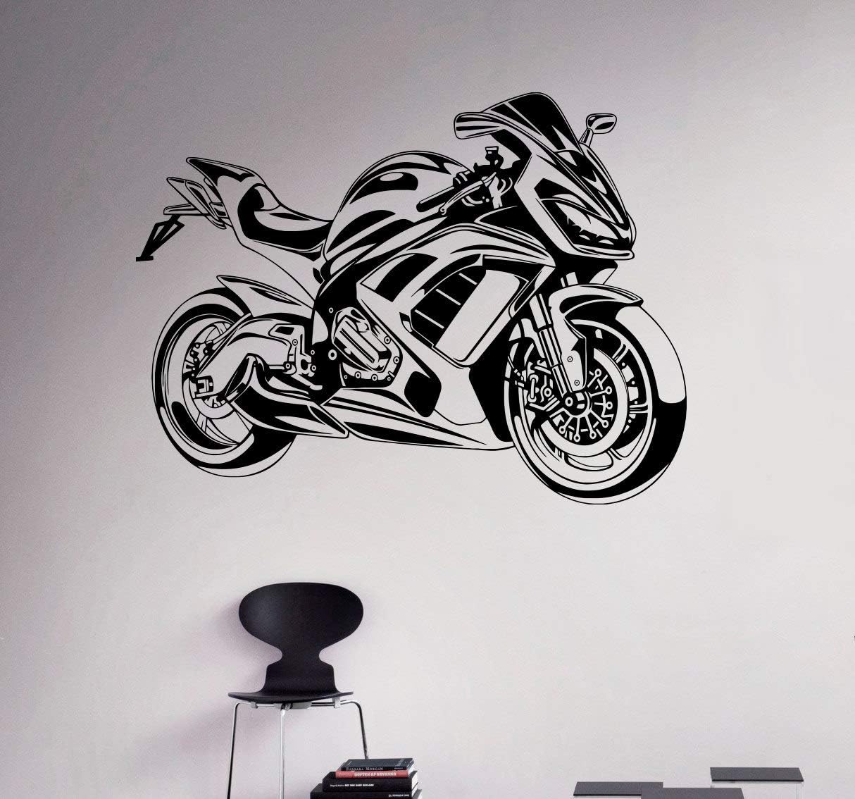 Place Sport Bike Wall Vinyl Decal Motorbike Wall Sticker Garage Decor Wall Home Interior - Bedroom Murals - Removable Stickers Made in USA - 12x15 Inch