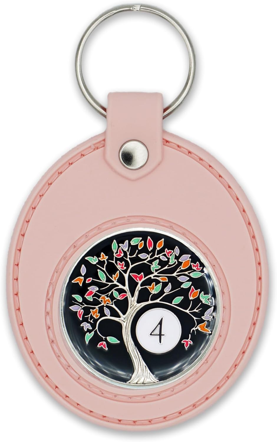 The Token Shop 4 Year Tree of Life Sobriety Chip with Pink AA Coin Holder Keychain Set