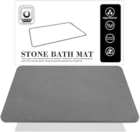 Tapete de Banheiro Antiderrapante de Diatomácea - Absorve Rápido, Secagem Instantânea, Antimofo - 60cm x 40cm (Cinza) - Para Box, Pia e Banheira - Tapete Higiênico Moderno