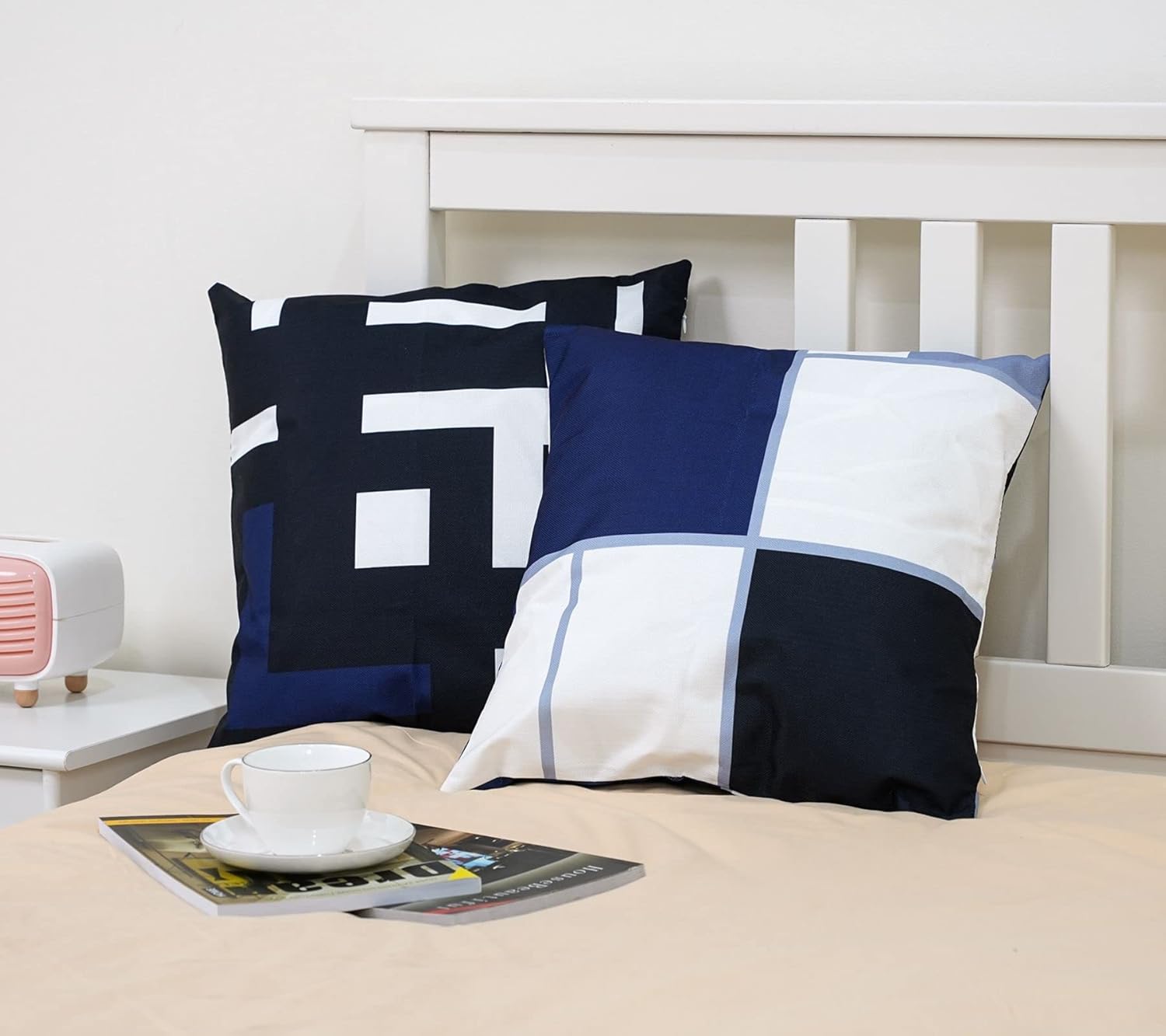 Black Dark Blue Geometric Decorative Cushion Pillow Covers Set of 4 20" x 20" Modern Geometric Grey Black and Red Grid Stripe Decor Irregular with Hidden Zipper Home for Couch Bed