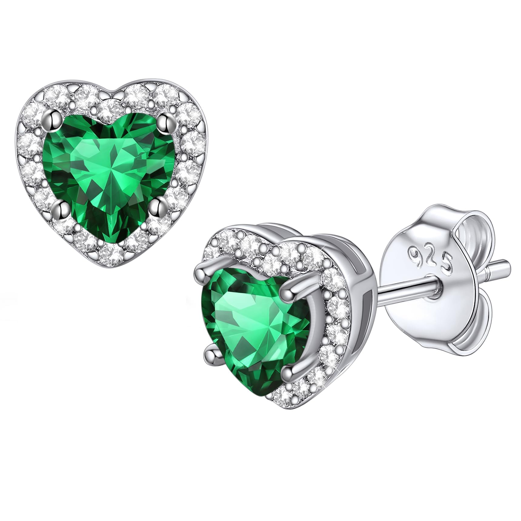 Bestyle Sparkling 925 Sterling Silver Birthstone Stud Earrings for Women, Heart/Round/Teardrop/Square Solitaire Diamond Studs Earrings, Great Birthday/Christmas Gifts