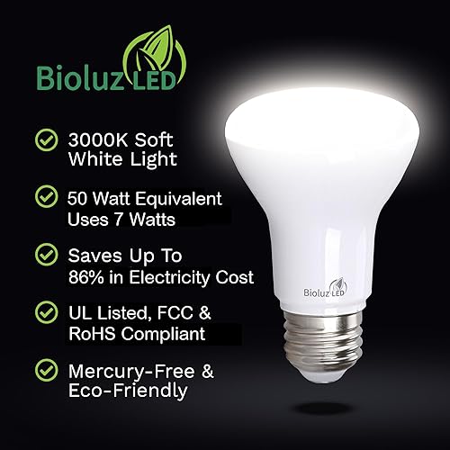 Miniatura 13 de Bioluz LED Paquete de 2 bombillas LED R20, 6 W = 50 W de repuesto, bombillas LED blancas suaves de 3000 K, 540 lúmenes, 90 CRI, regulable, blanco