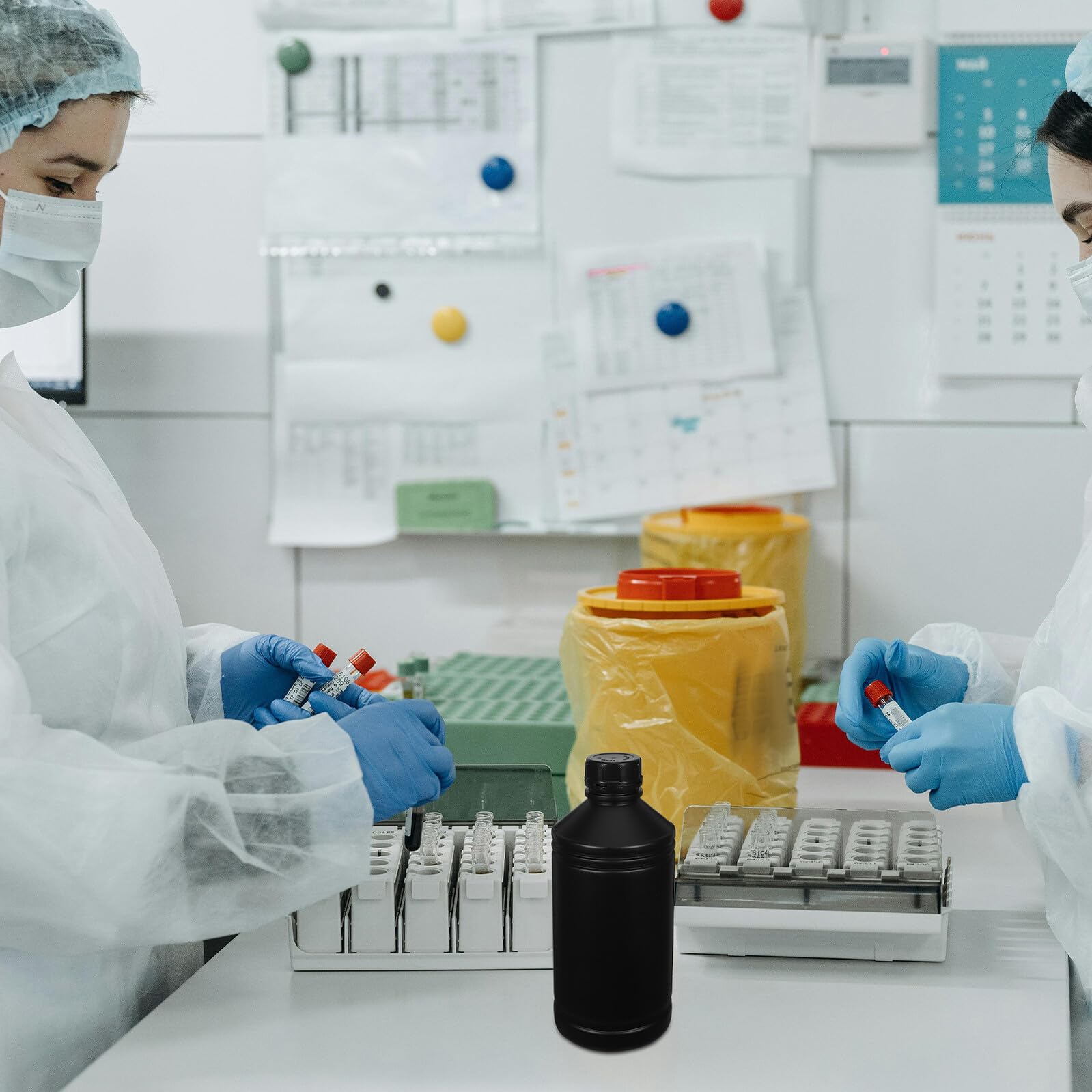 8 Bottiglie Chimiche in Hdpe 1000ml Nere con Coperchi Sigillati, Contenitori da Laboratorio per Reagenti, Antiriflesso e Resistenti a Acidi per Uso Scientifico e Industriale