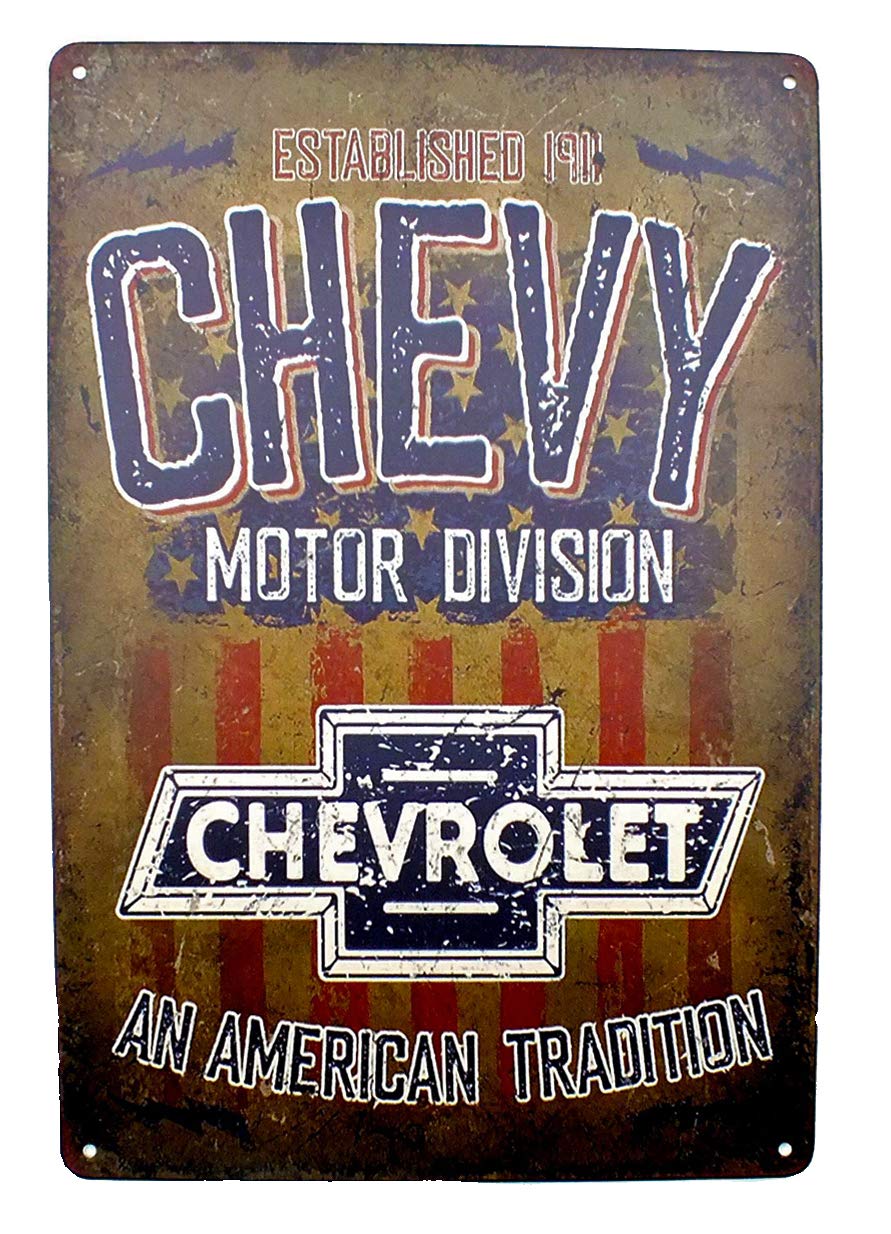 Chevy Motor Division Tin Metal Sign Plaque Bar Pub Vintage Retro Wall Decor Poster Home Club Tavern Wall Door (30 x 20 cm)